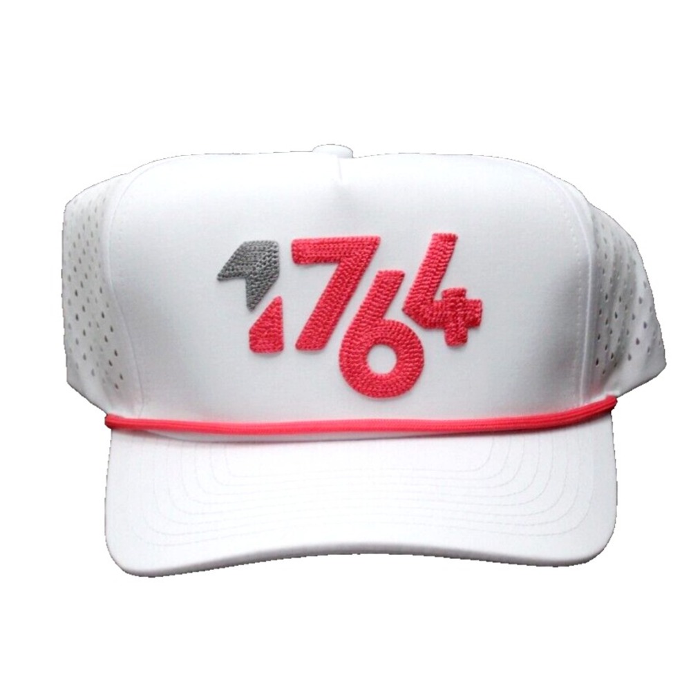 1764 Embroidered White GOLF Trucker Hat Red Rope Accent Perforated‎ Sides